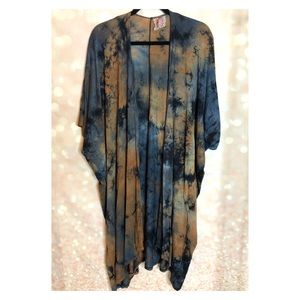 Mauve Blue and Brown Tie-dye long kimono